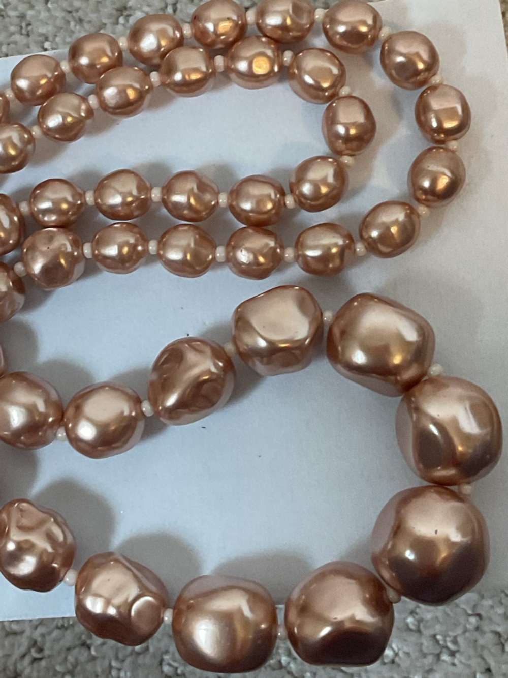 Vintage YSL Yves Saint Laurent Champagne Faux Pearl Graduated Bead Necklace 29” - Picture 7 of 14